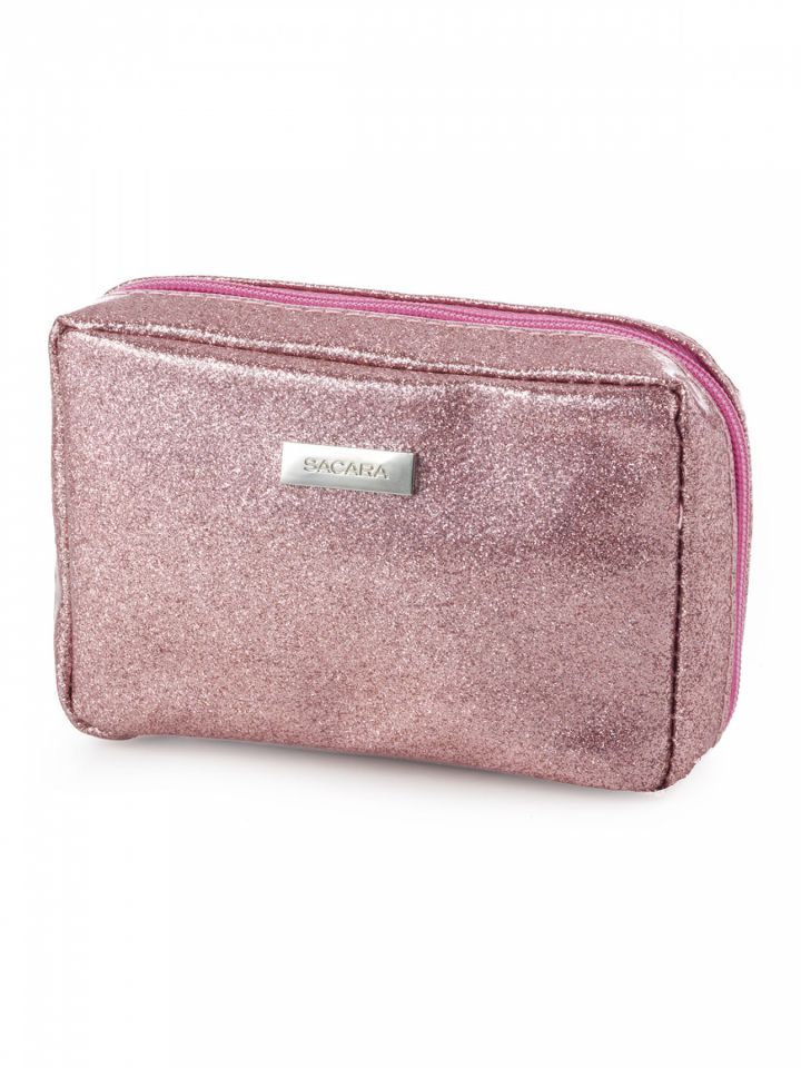 תיק איפור מצוייר  light pink with glitter