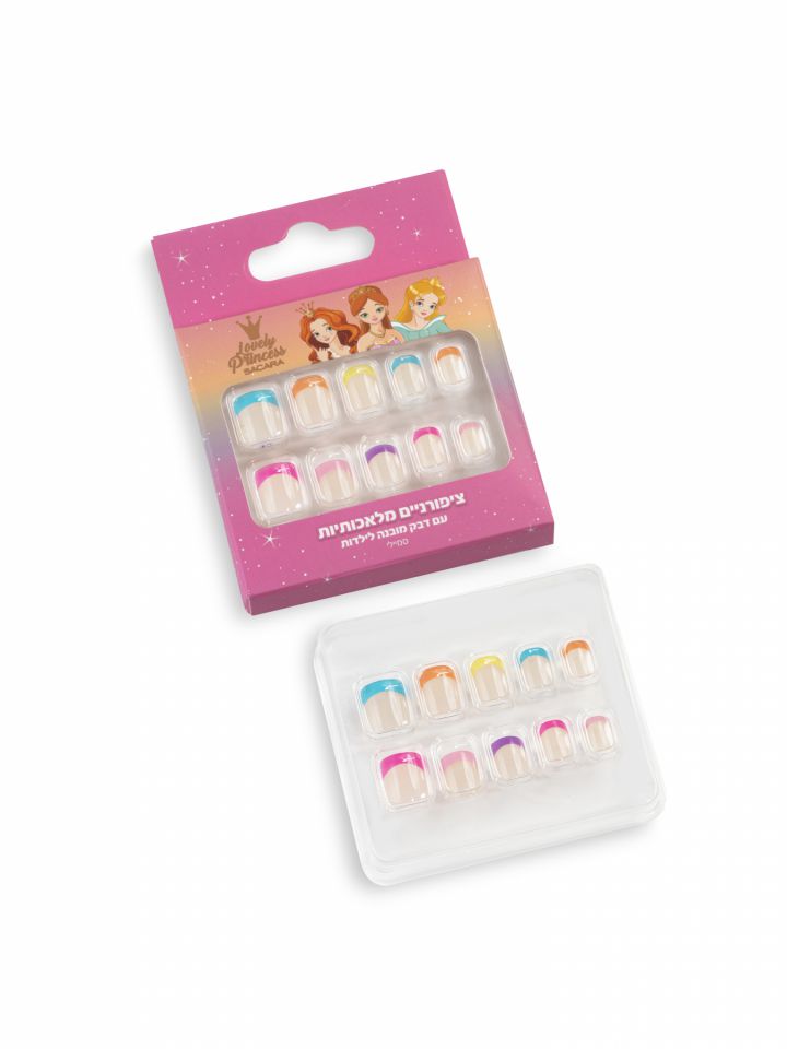 ציפורניים מלאכותיות לילדות - דגם פרנץ’ צבעוני