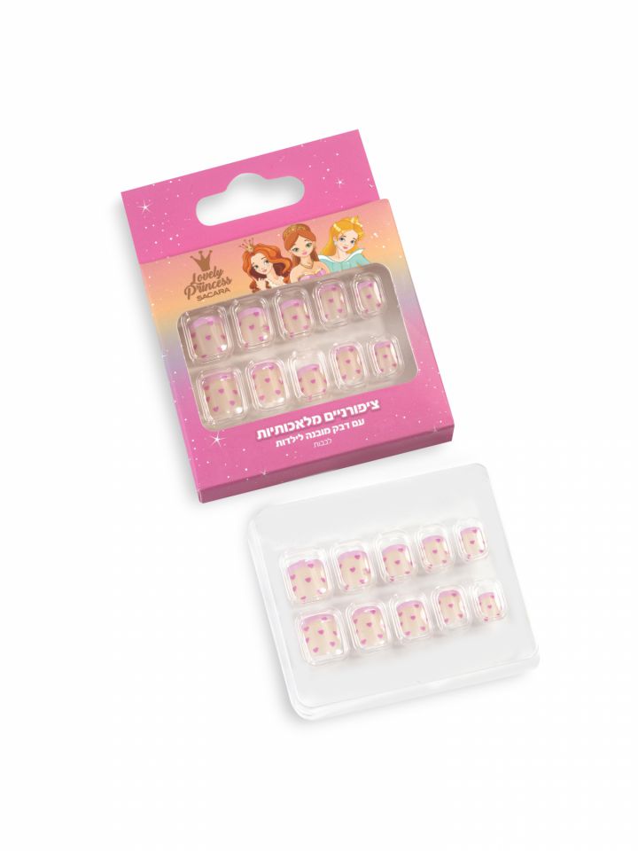ציפורניים מלאכותיות לילדות - דגם לבבות