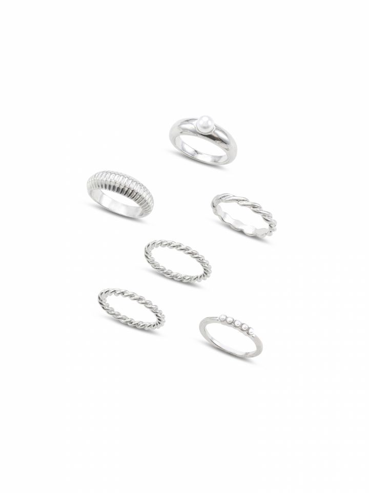 סט של 6 טבעות רודיום - קטן