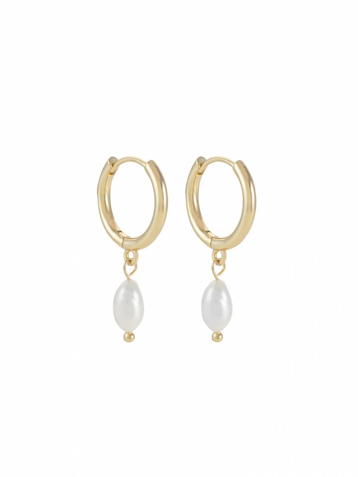 זוג עגילי חישוק עם פנינה בציפוי זהב 14 קראט