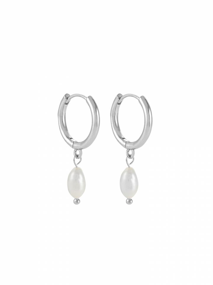 זוג עגילי חישוק עם פנינה כסף בציפוי רודיום