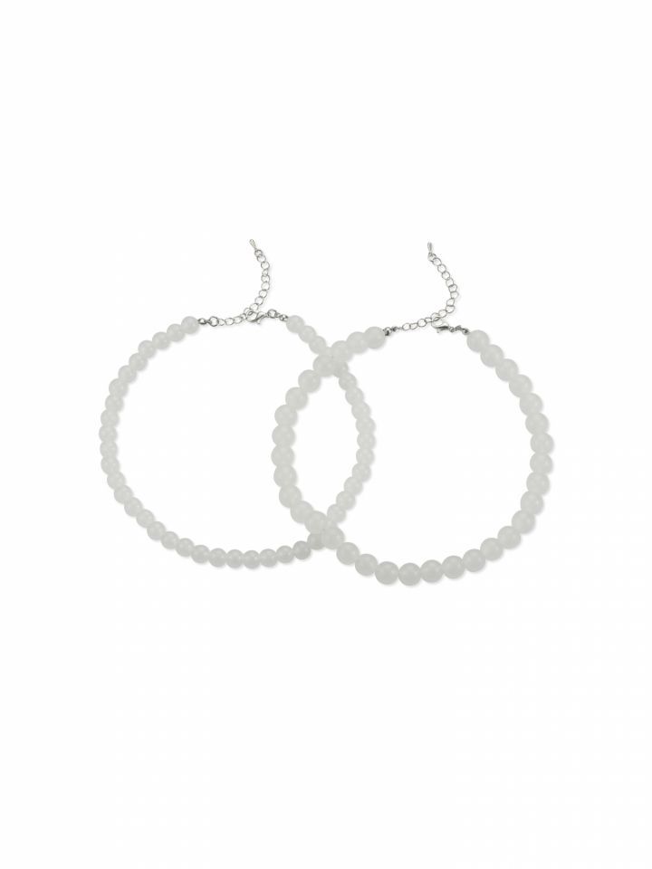 סט 2 שרשראות חרוזים לבנים