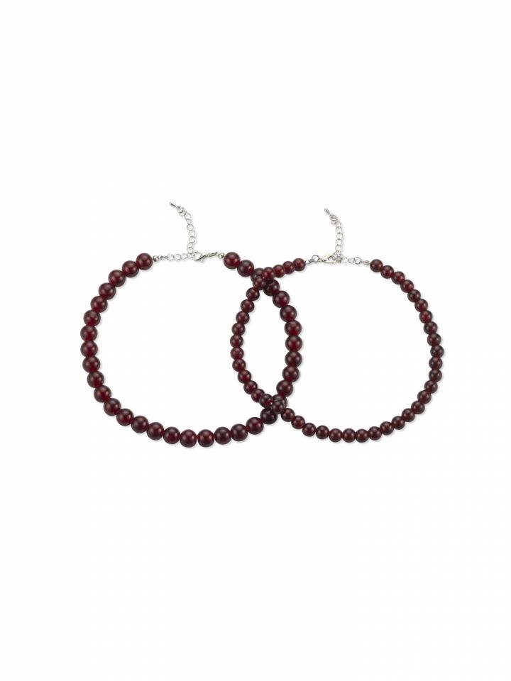 סט 2 שרשראות חרוזים בורדו