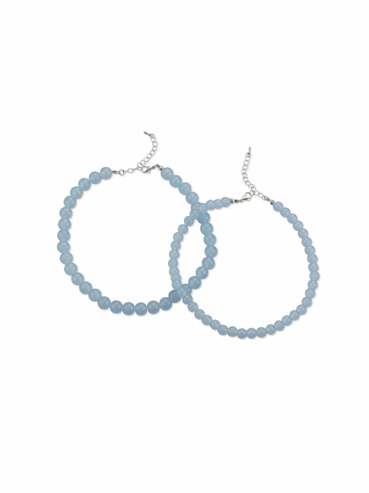 סט 2 שרשראות חרוזים תכלת