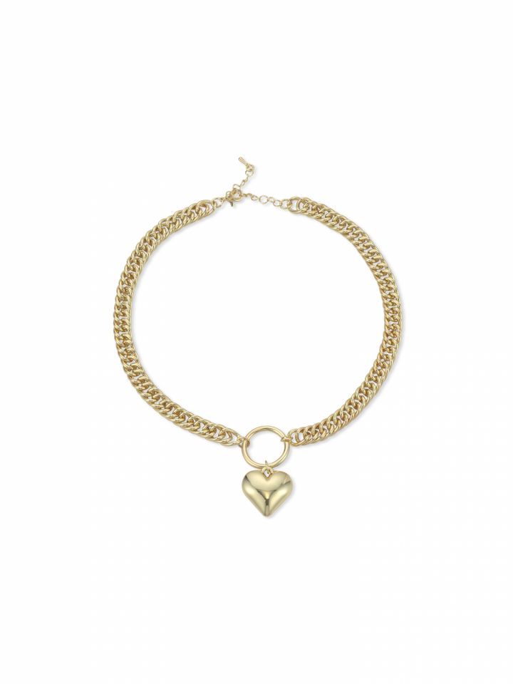 שרשרת גורמט עם תליון לב בציפוי זהב 14 קראט