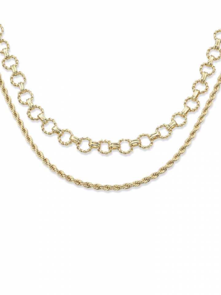 סט 2 שרשראות מעוצבות בציפוי זהב 14 קראט