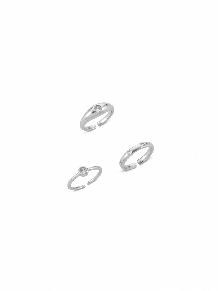 סט 3 טבעות כסף בציפוי רודיום