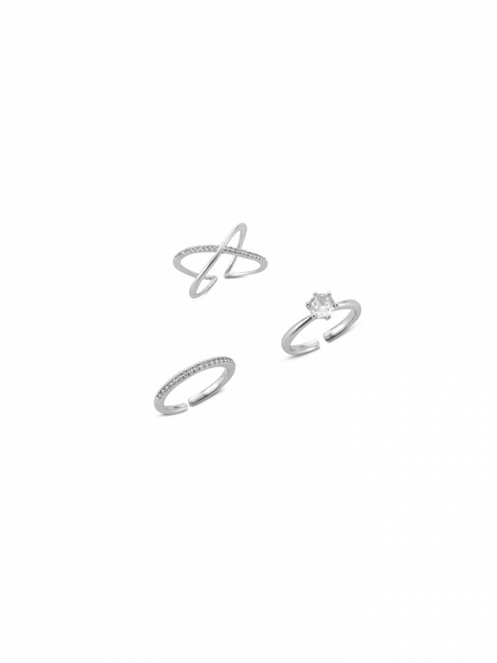 סט 3 טבעות כסף בציפוי רודיום