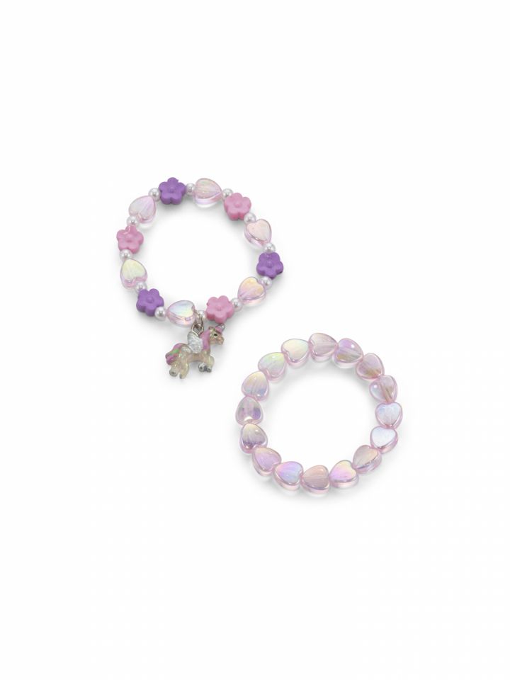 סט 2 צמידים - לבבות וחד קרן