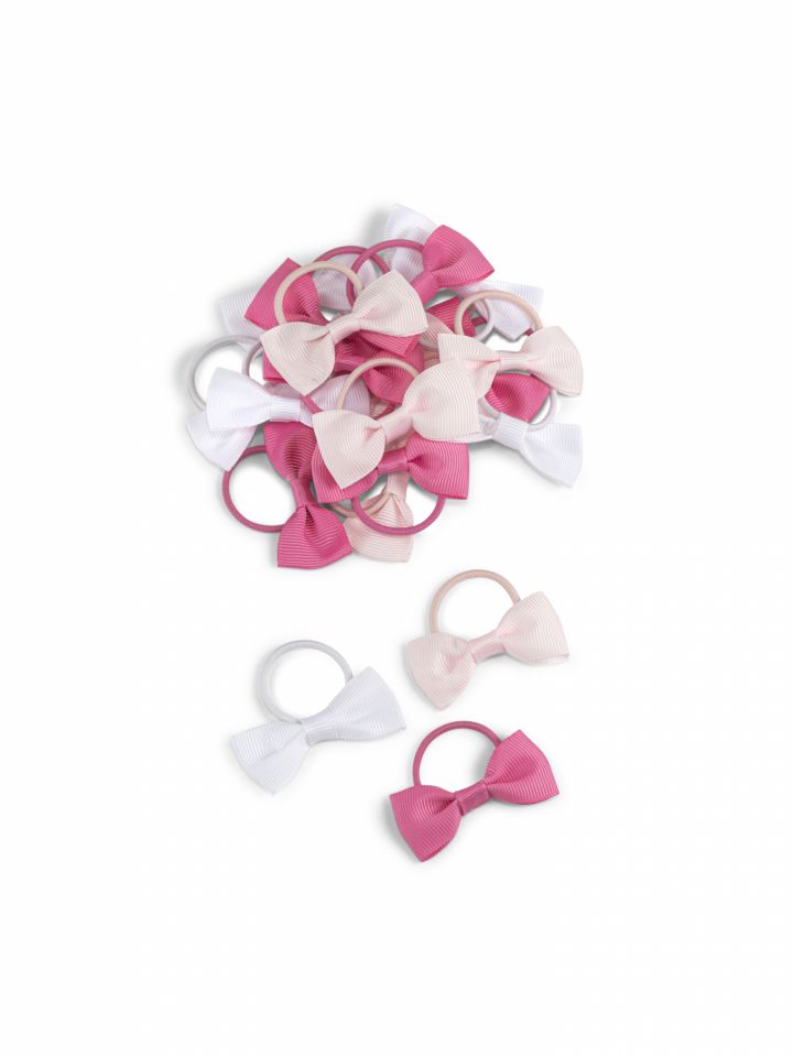 סט 20 גומיות פפיון בגווני ורוד ולבן