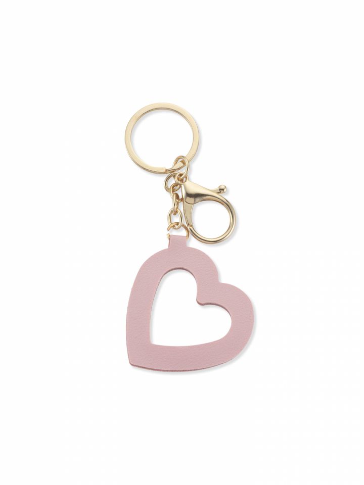 מחזיק מפתחות בצורת לב ורוד דמוי עור