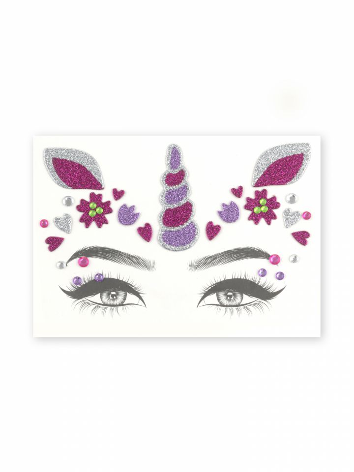 מדבקת פנים חד-קרן עם נצנצים