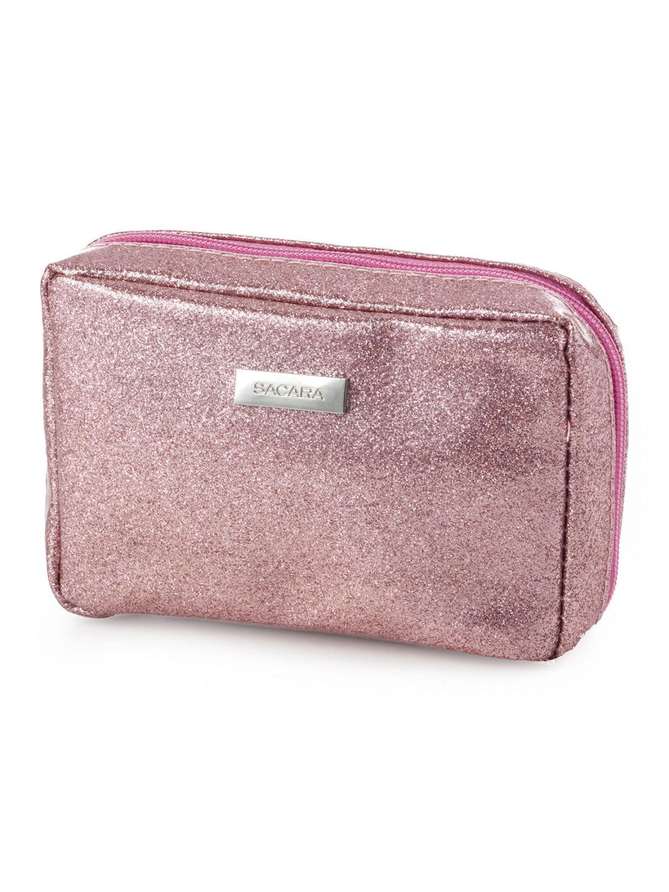 תיק איפור מצוייר  light pink with glitter