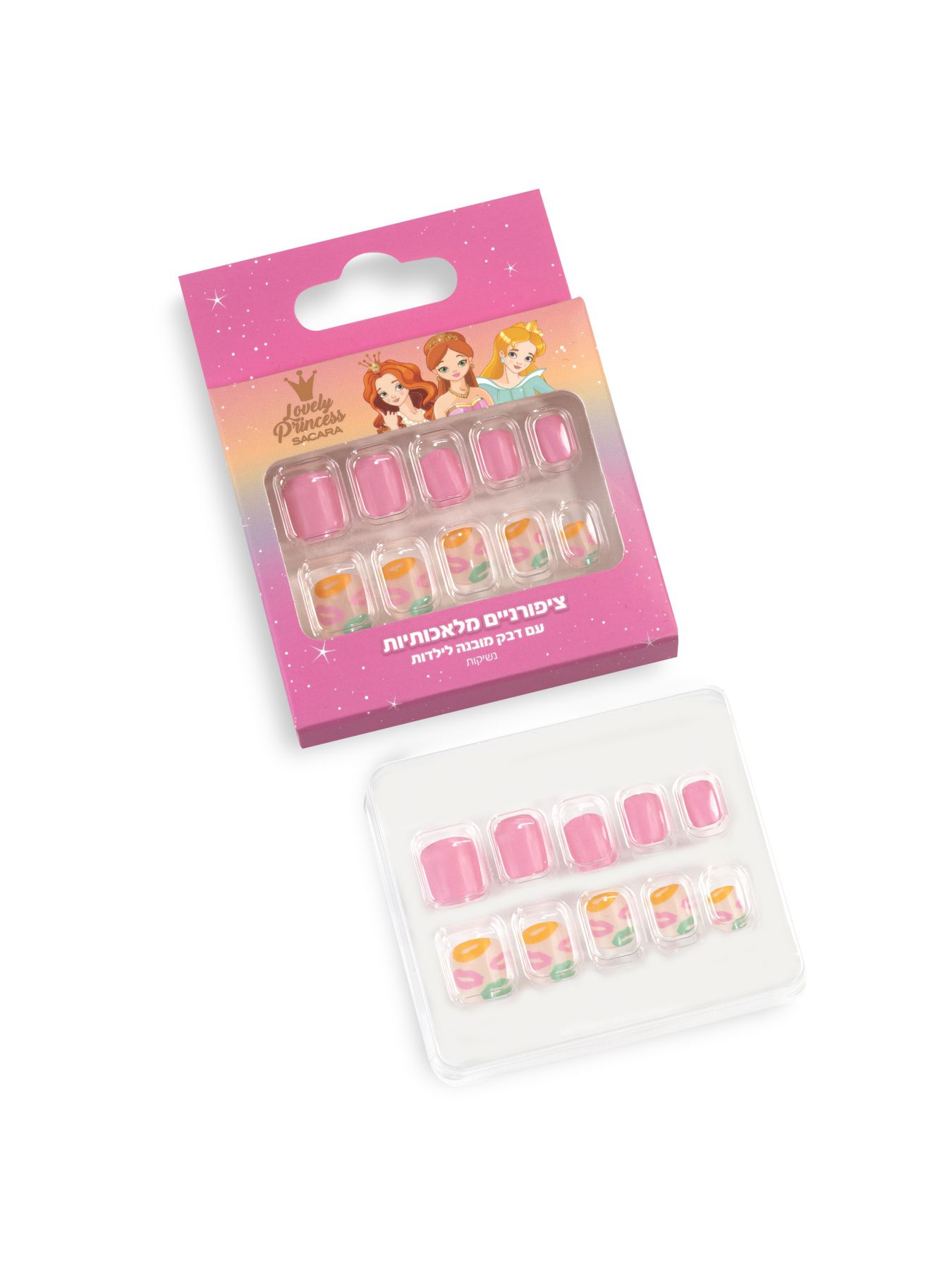 ציפורניים מלאכותיות לילדות - דגם נשיקות