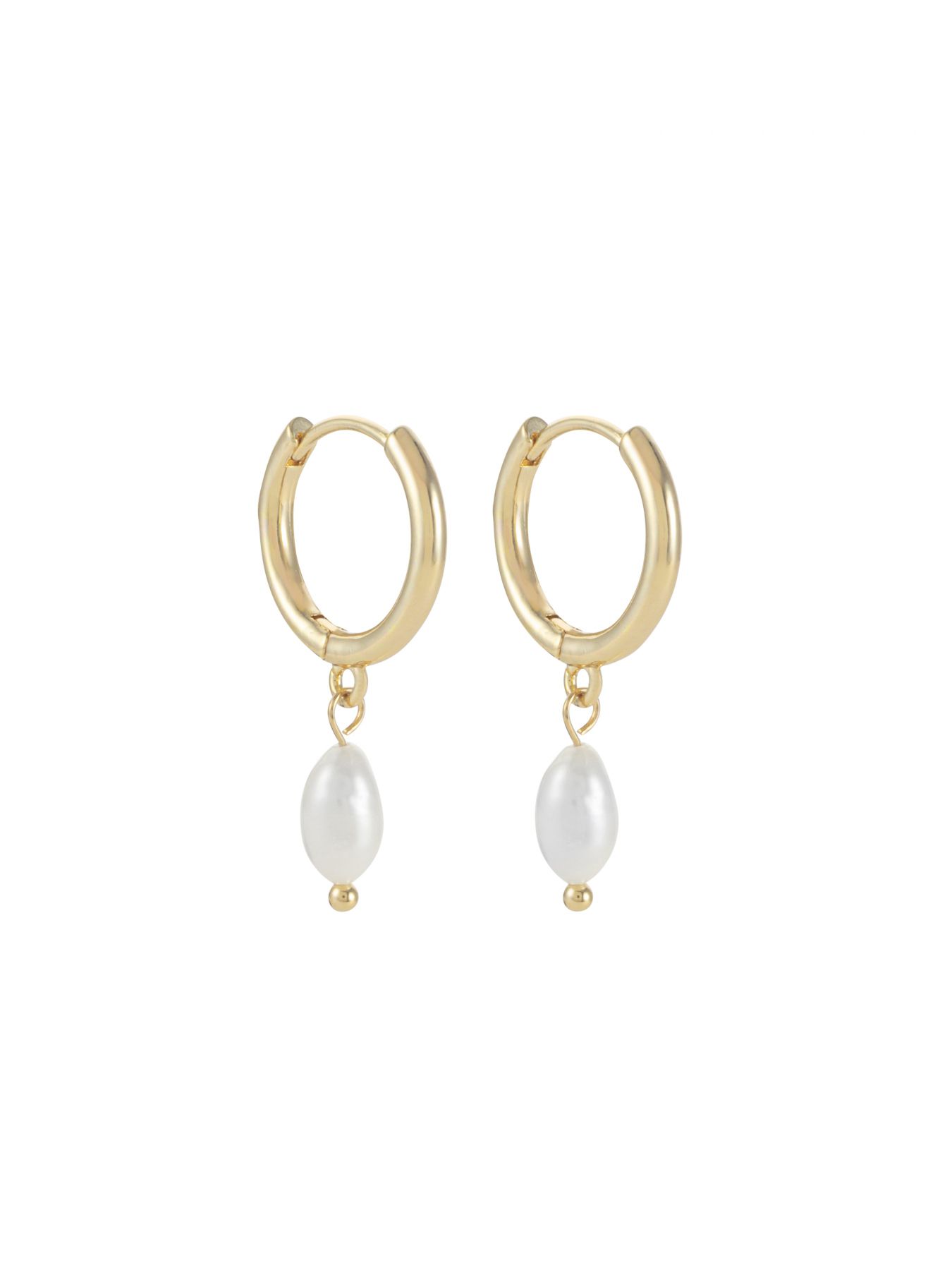 זוג עגילי חישוק עם פנינה בציפוי זהב 14 קראט